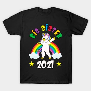 Big Sister 2021 Dabbing Unicorn Girls Gift Idea T-Shirt